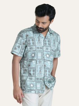 Perch - Green Printed Relaxed Fit Shirt