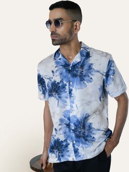 Perch - Blue Printed Relaxed Fit Shirt