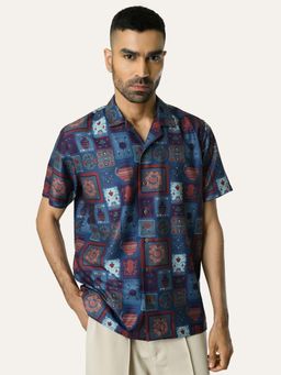 Perch - Blue Printed Relaxed Fit Shirt