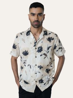 Perch - Cream Printed Relaxed Fit Shirt