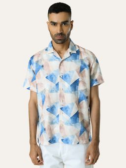 Perch - Blue Printed Relaxed Fit Shirt