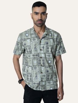 Perch - Green Printed Relaxed Fit Shirt