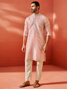 Vastramay - Men Elegant Silk Blend Embroidered Kurta with Pant (Set of 2)