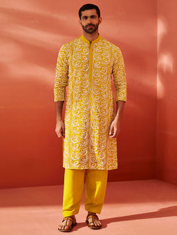 Vastramay - Men Georgette Embroidered Kurta with Patiala (Set of 2)