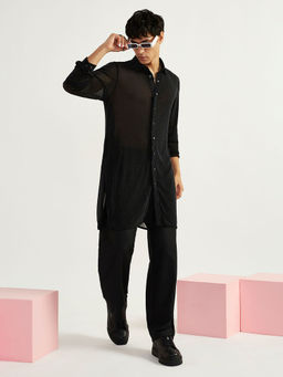 Vastramay - Men Black Textured Lycra Kurta and Pyjama (Set of 2)