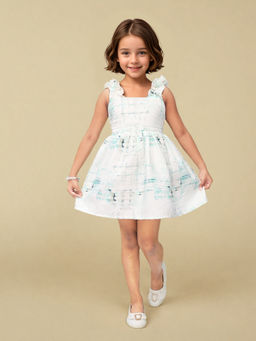 Toonyport - Girls White Printed Cotton Dress