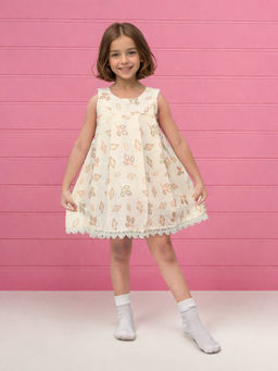 Toonyport - Girls Peach Printed Cotton Dress