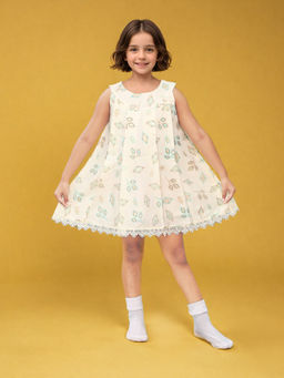 Toonyport - Girls Green Printed Cotton Dress
