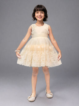 Toonyport - Girls Cream Embroidered Cotton Dress