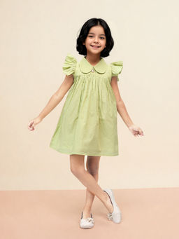 Toonyport - Girls Green Solid Cotton Dress