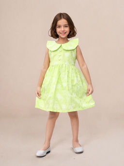 Toonyport - Girls Green Embroidered Cotton Dress