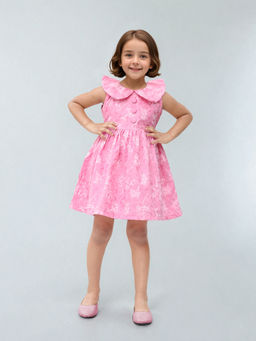 Toonyport - Girls Dark Pink Embroidered Cotton Dress