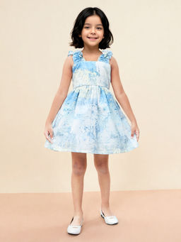 Toonyport - Girls Blue Printed Cotton Dress