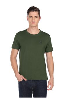 Arrow - Sports Men Olive Crew Neck Solid Cotton T-Shirt
