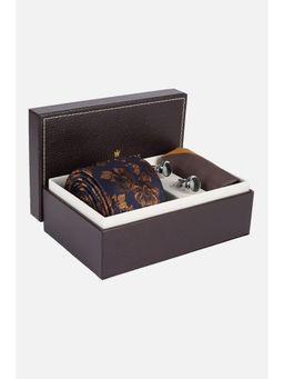 Louis Philippe - Men Navy Embroidered Tie Pocket Square and Cufflink (Set of 4)