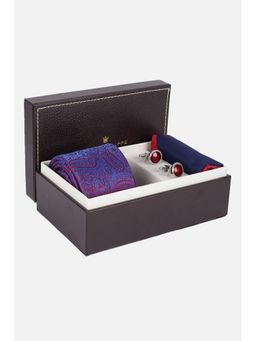 Louis Philippe - Men Blue Embroidered Tie Pocket Square and Cufflink (Set of 4)