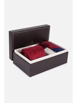 Louis Philippe - Men Navy Embroidered Tie Pocket Square and Lapel pin (Set of 3)