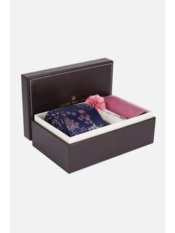 Louis Philippe - Men Navy Embroidered Tie Pocket Square and Lapel pin (Set of 3)