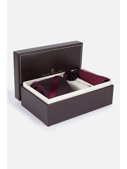 Louis Philippe - Men Maroon Embroidered Tie Pocket Square and Cufflink (Set of 4)