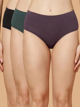 SOIE - Multi-Colour Women High Rise Full Coverage Solid Cotton Stretch Hipster Panty (Pack of 3)