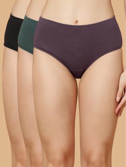 SOIE - Multi-Colour Women High Waist Full Coverage Solid Cotton Hipster (Pack of 3)