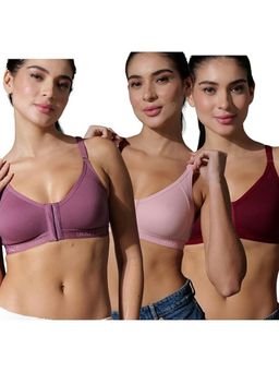 BODYSIZE - Multi-Colour Front Open Seamless Cotton Bra (Pack of 3)