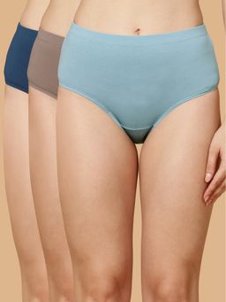 SOIE - Multi-Colour Women High Waist Full Coverage Solid Cotton Hipster (Pack of 3)