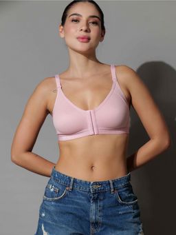BODYSIZE - Pink Front Open Seamless Cotton Bra
