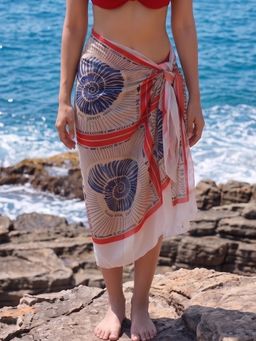 AOBA - White Women Printed Beach Sarong