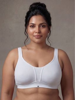 SOIE - White Women Non Padded Non Wired Full Coverage Cotton Minimizer Bra