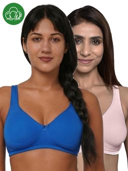 Inner Sense - Multi-Colour Women Bamboo Cotton Non-Wired Non Padded Bra (Pack of 2)