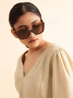 Twenty Dresses by Nykaa Fashion - Brown Animal Print Cat Eye Oversized Sunglasses