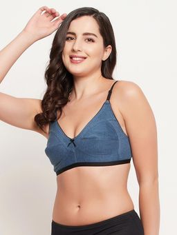 Clovia - Cotton Rich Solid Non-Padded Full Cup Wire Free Full Figure Bra - Dark Blue