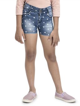 CRIMSOUNE CLUB - Girls Blue Printed Denim Shorts