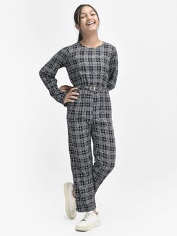 CRIMSOUNE CLUB - Girls Black Checked Jumpsuit (Set of 2)