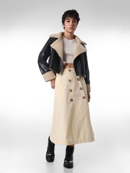 ONLY - Women Solid Flared High-Rise Beige Skirt