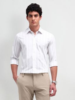 Arrow Newyork - Men White Stripes Slim Fit Formal Shirt
