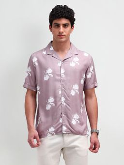 Arrow Newyork - Men Lavender Floral Printed Slim Fit Casual Shirt