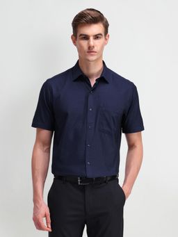 Arrow - Men Navy Blue Self Design Regular Fit Formal Shirt