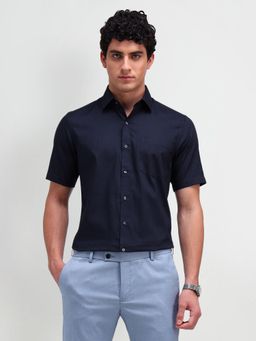 Arrow - Men Navy Blue Self Design Regular Fit Formal Shirt