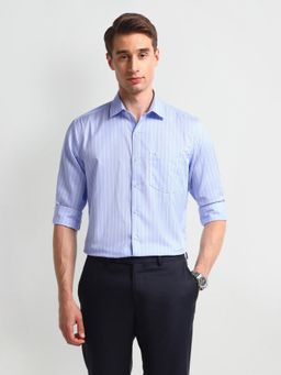 Arrow - Men Blue Stripes Regular Fit Formal Shirt