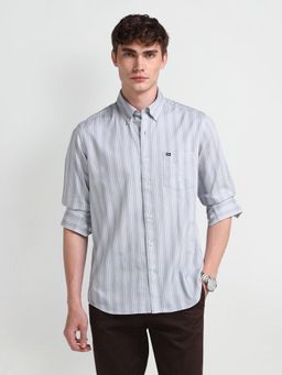 Arrow Sports - Men Grey Stripes Slim Fit Casual Shirt