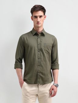 Arrow Sports - Men Olive Solid Tailored Fit Casual Shirt