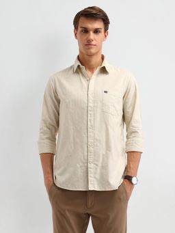 Arrow Sports - Men Cream Self Design Slim Fit Casual Shirt