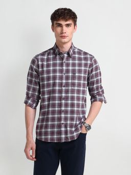 Arrow Sports - Men Purple Checks Slim Fit Casual Shirt