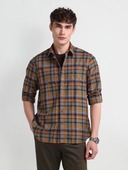 Arrow Sports - Men Mustard Checks Regular Fit Casual Shirt