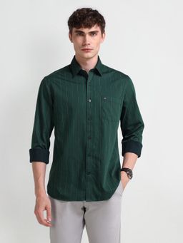 Arrow Sports - Men Green Stripes Slim Fit Casual Shirt