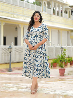 Divena - Cream Rayon Flare Midi Dress