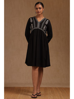 Soch - Womens Black Rayon Embroidered Thread Work Dress