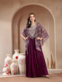 Stylum - Women Purple Embroidered Chinon Gown